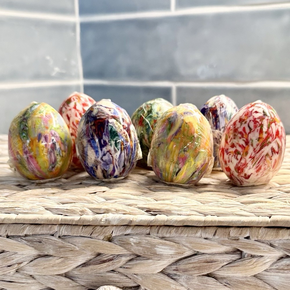 8 Vintage 1980s New Millefiori Swirl Style Tie Dye Egg‎ Shape Candles  Wrapped
